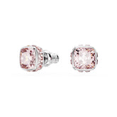 Birthstone stud earrings, Square cut, June, Pink, Rhodium plated